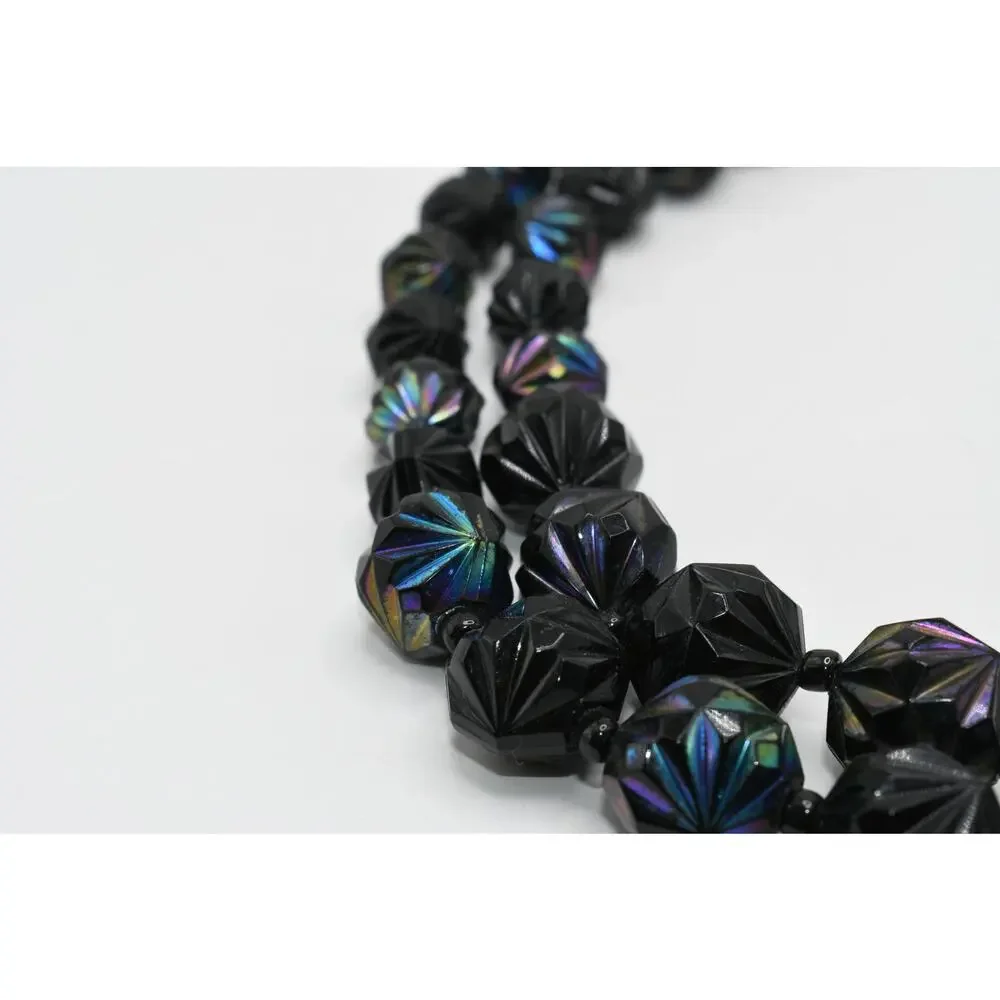 Vintage West Germany Black Iridescent Lucite Bead Necklace Double Strand